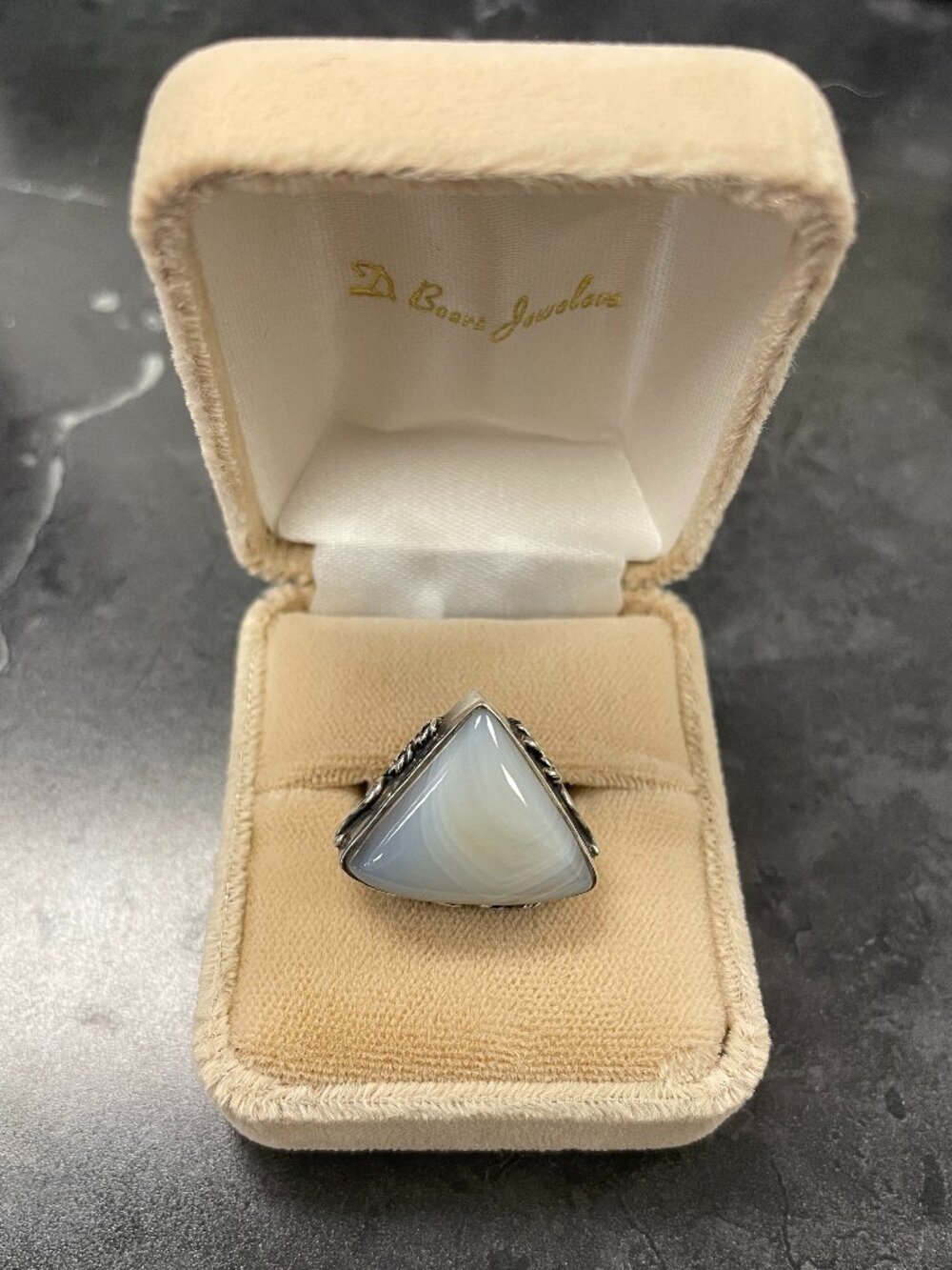 Sterling Silver Triangle Agate Ring Size 7